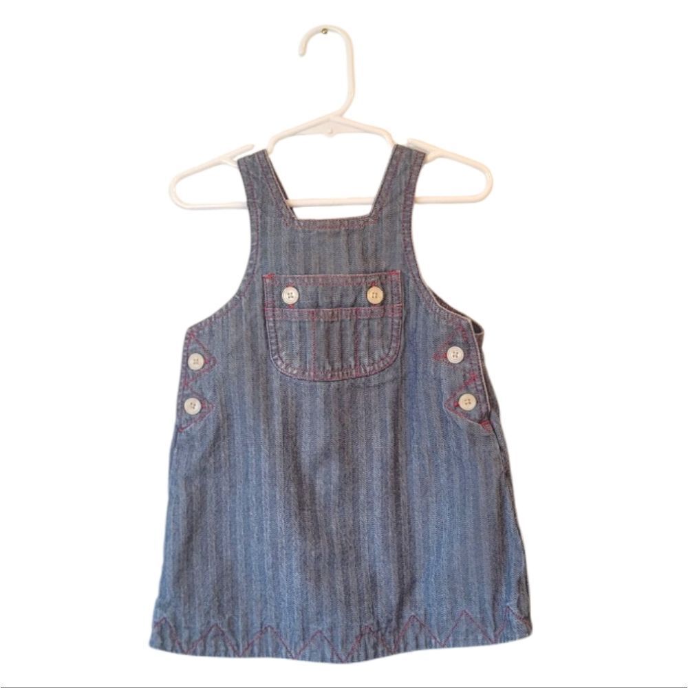 Baby Gap Y2K Chambray Herringbone Overall Jumper Dress Size 18-24 Months